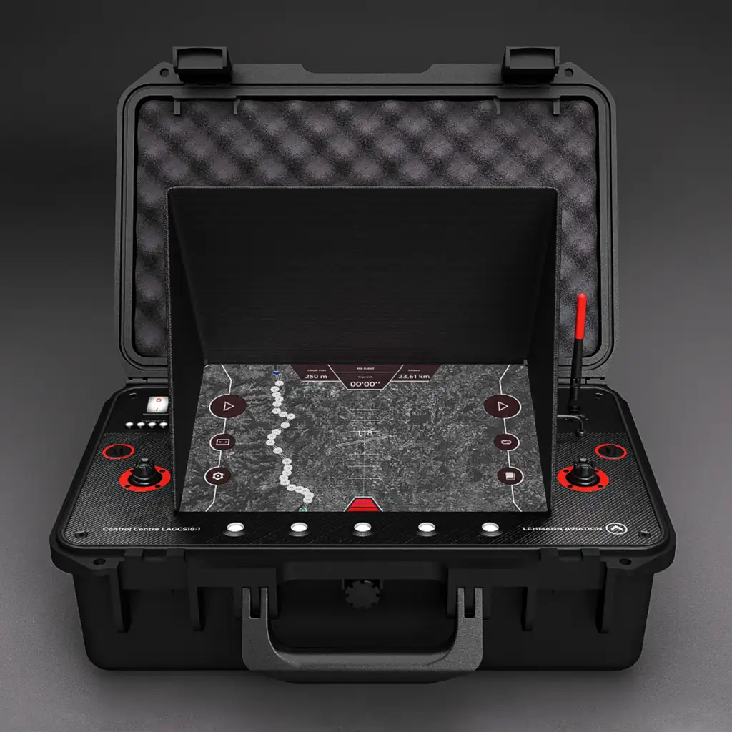 Lehmann Aviation ground control station in a ruggedised transport case